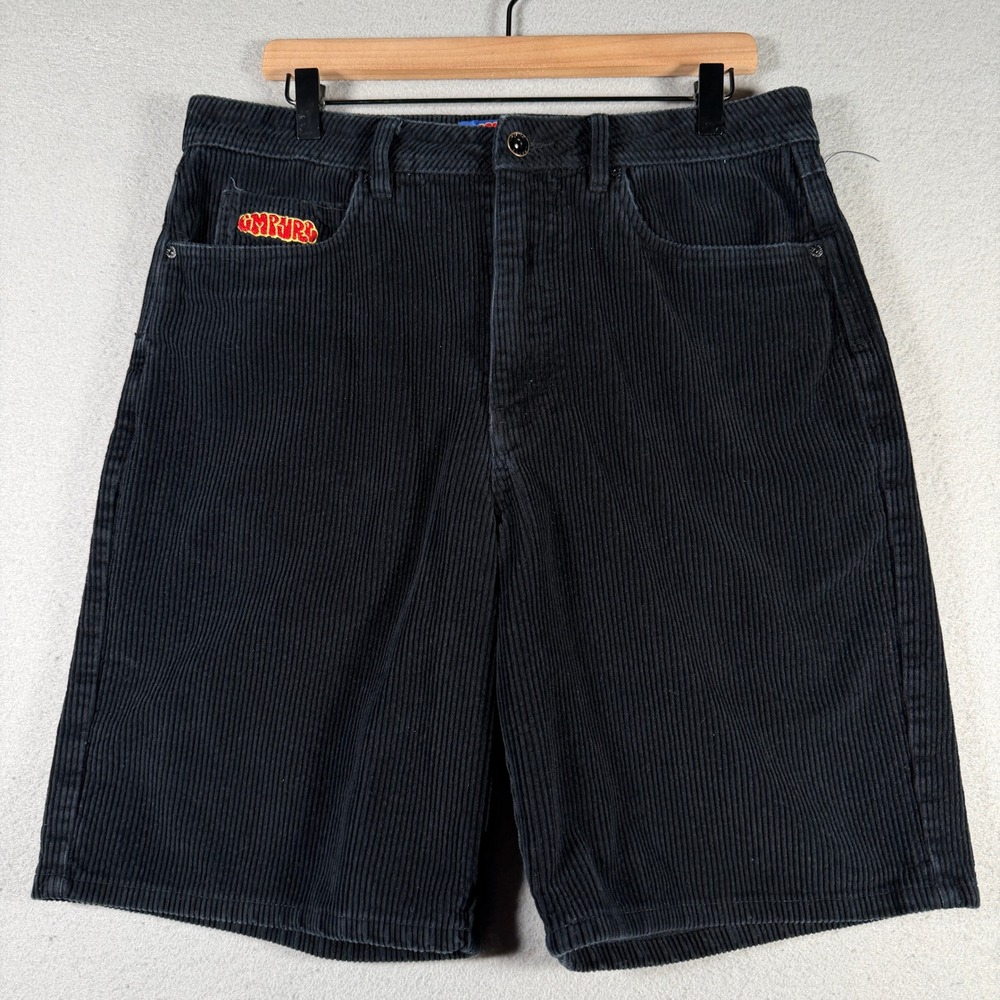 Empyre Relaxed Fit Corduroy Shorts Mens 32 Black Cotton Skater Streetwear 14509